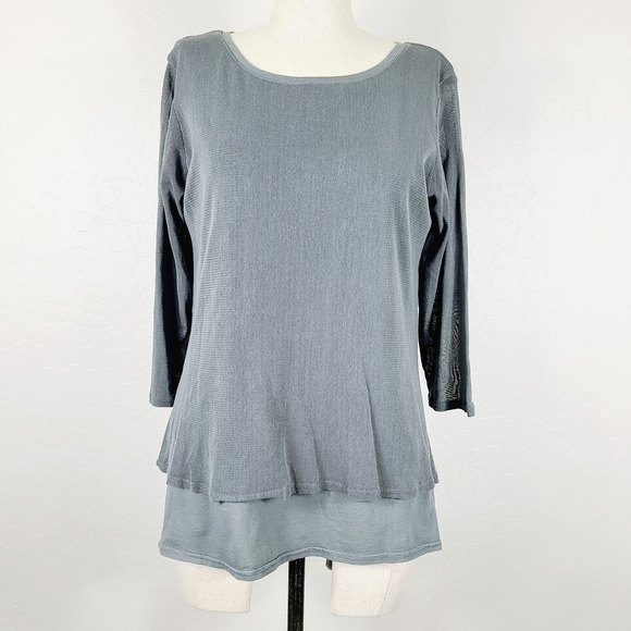 cut loose Tops - Cut Loose Tunic Top S Gray Knit Tiered Hi-Low 3/4 Sleeve Lagenlook Casual Shirt